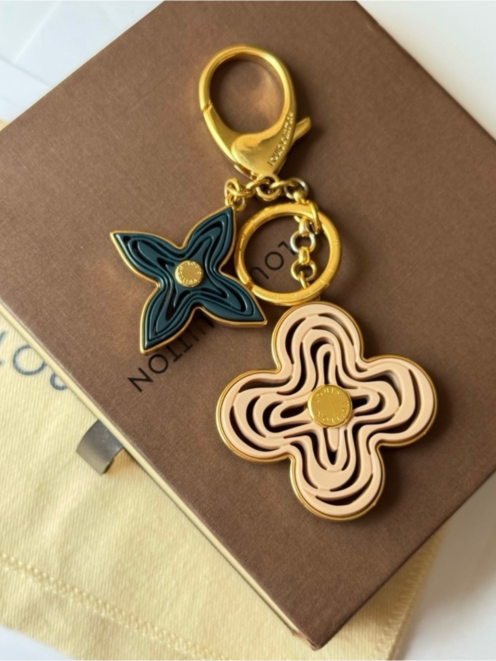 Louis Vuitton Authentic Pink & Teal Fleur Key Charm! Dust bag and Box included!